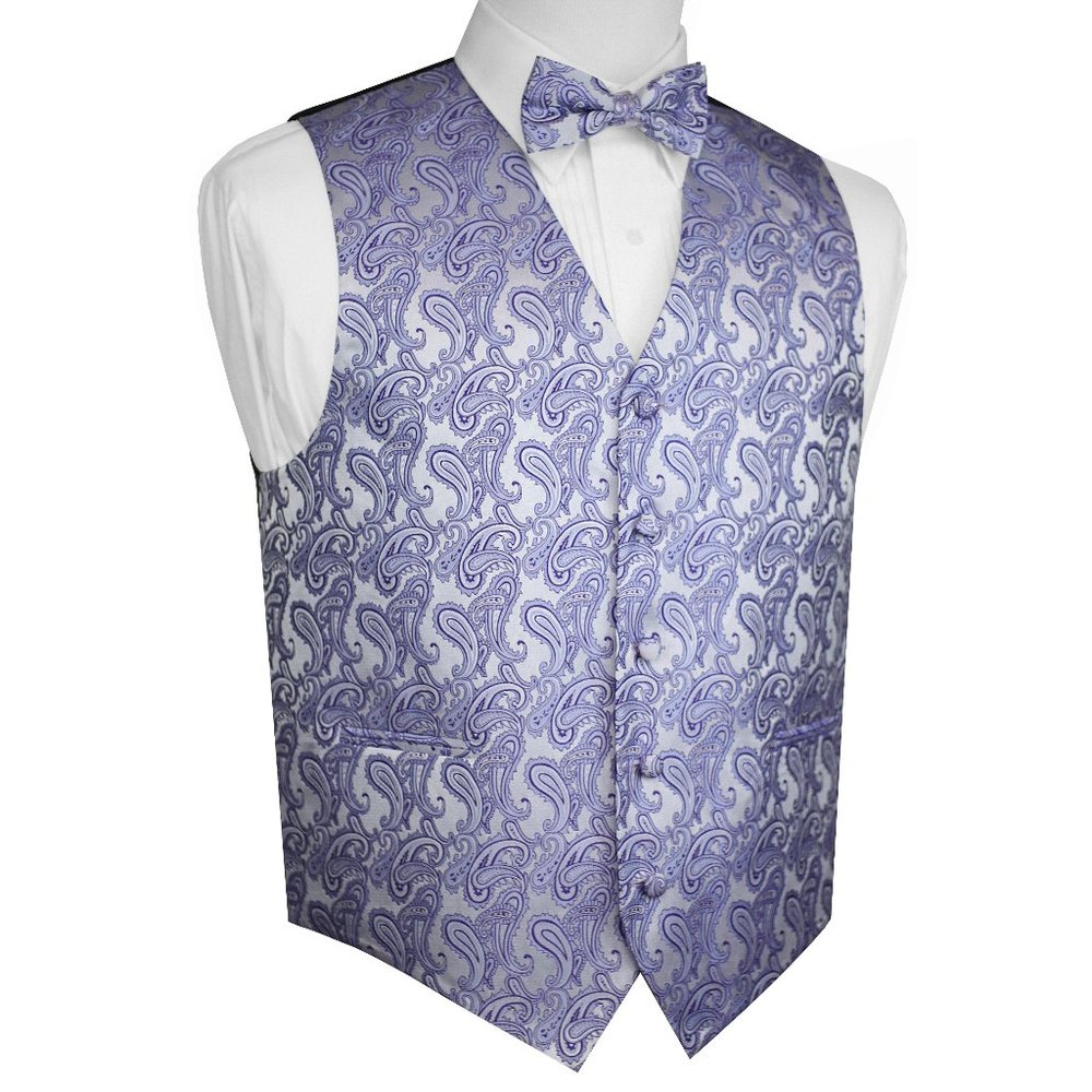 Men's Formal Wedding Prom Tuxedo Vest Bow-Tie & Hankie set - Lavender Paisley
